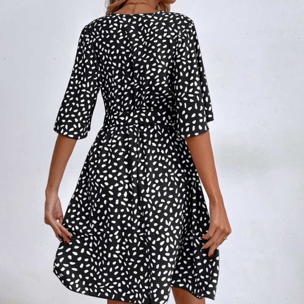 Women's Black & White Polka Dot Wrap Dress - Picture 11 of 11